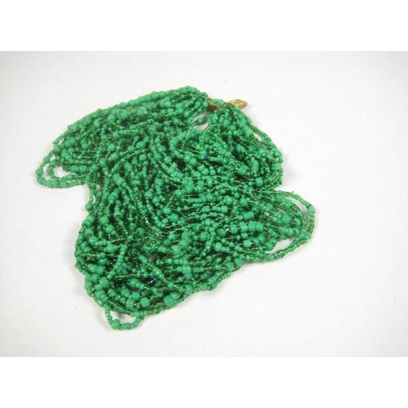 Necklace Glass Beaded Jewelry 22 inch  20 Strands Green Beads Statement - Picture 6 of 12